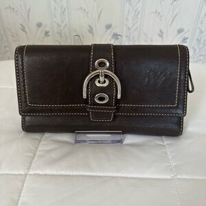 Coach Brown Leather Wallet with Silver Buckle